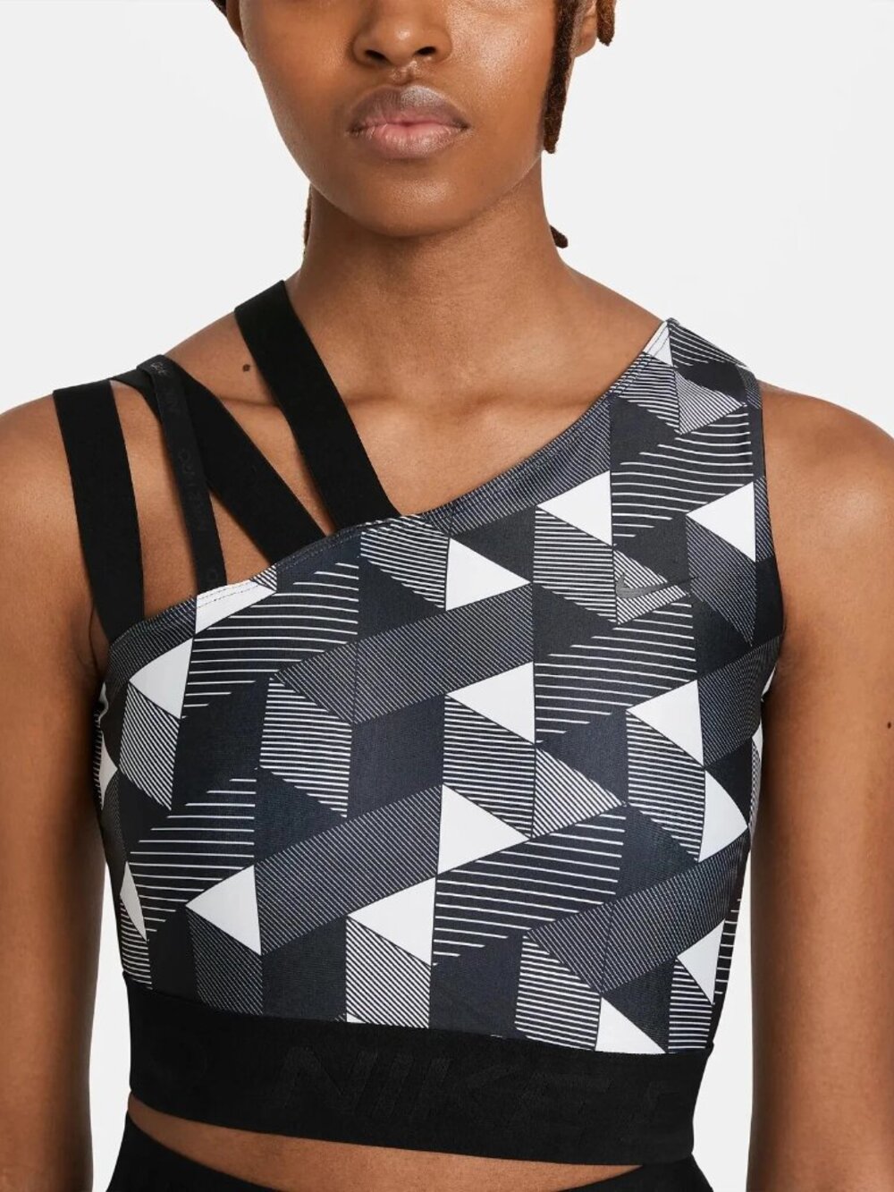NIKE PRO Crop Top Sports Bra Black / White Triangles Serena. Asymmetrical M - Picture 2 of 12